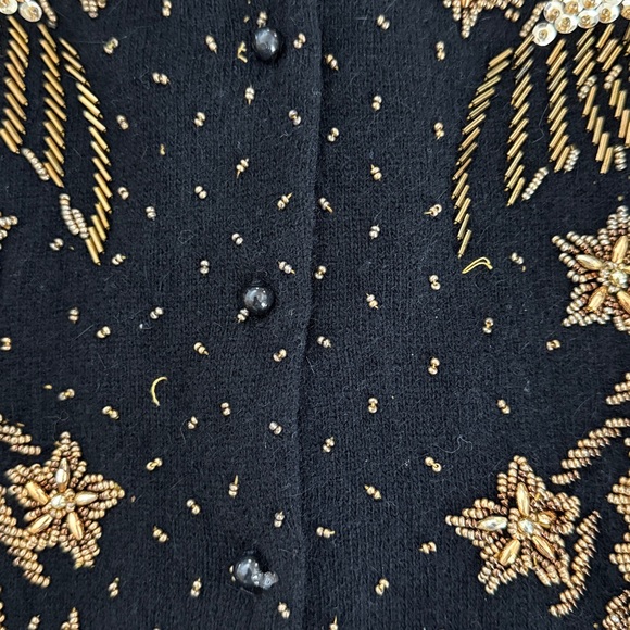 Vintage 70s Gold Beaded Embellished Black Cardigan - S - Picture 13 of 13